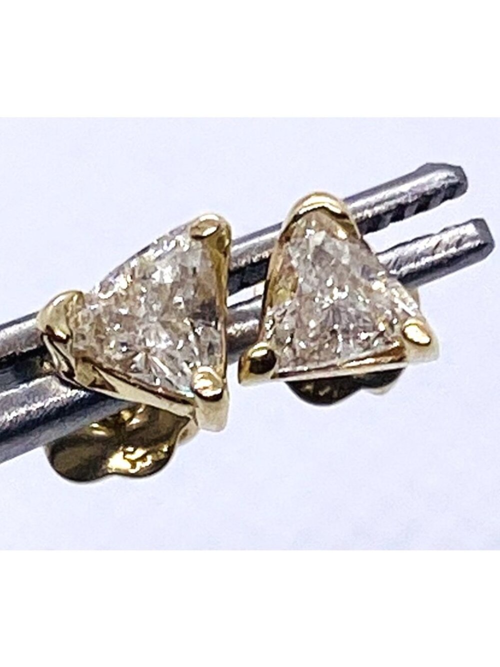 14K Yellow Gold Screw Back Trillion Diamond Earrings
